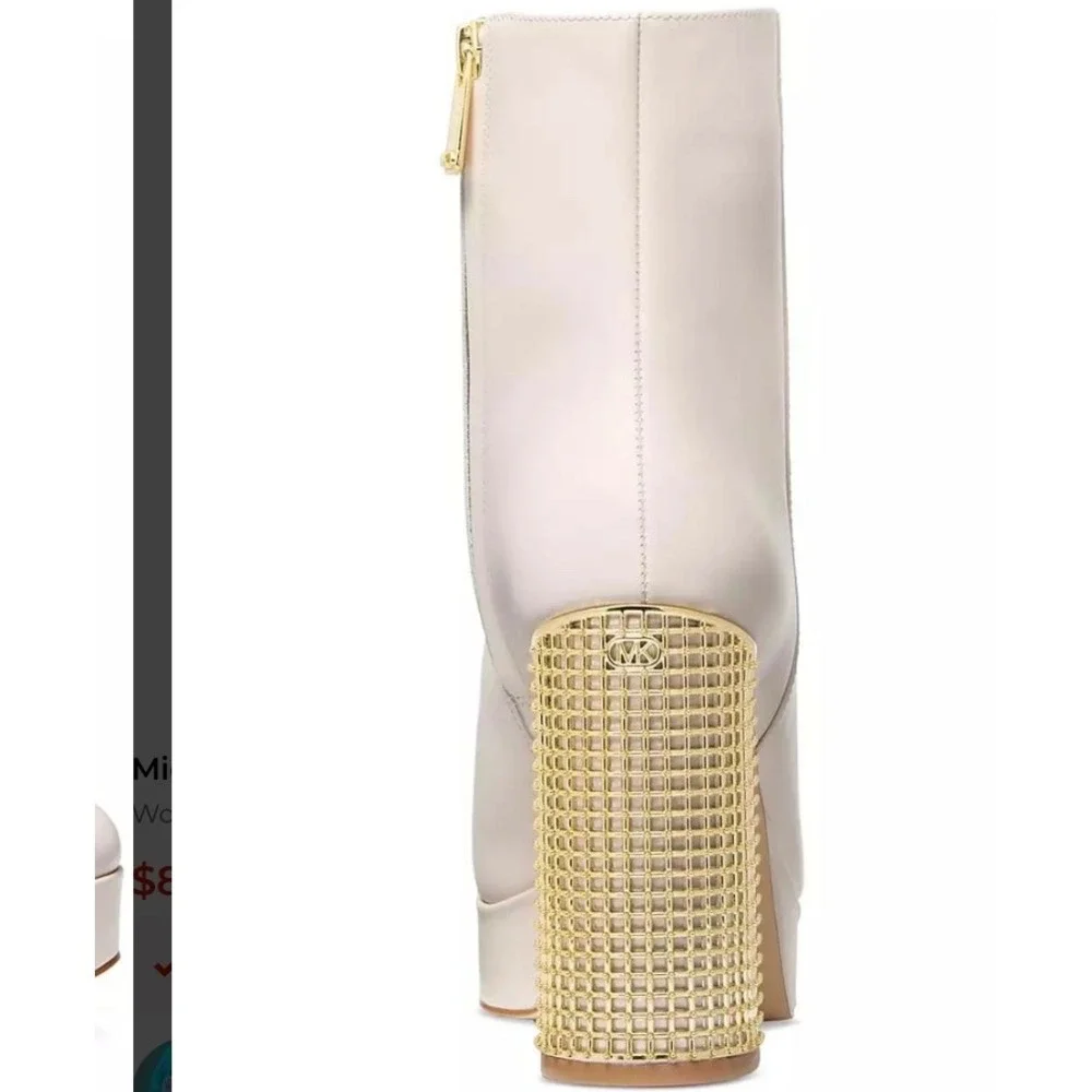 Michael‎ Kors Maxine Platform Bootie Light Cream Leather Gold Cage 9.5